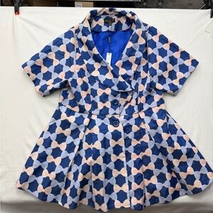 Blue and Peach Patterned Jacket / Topper